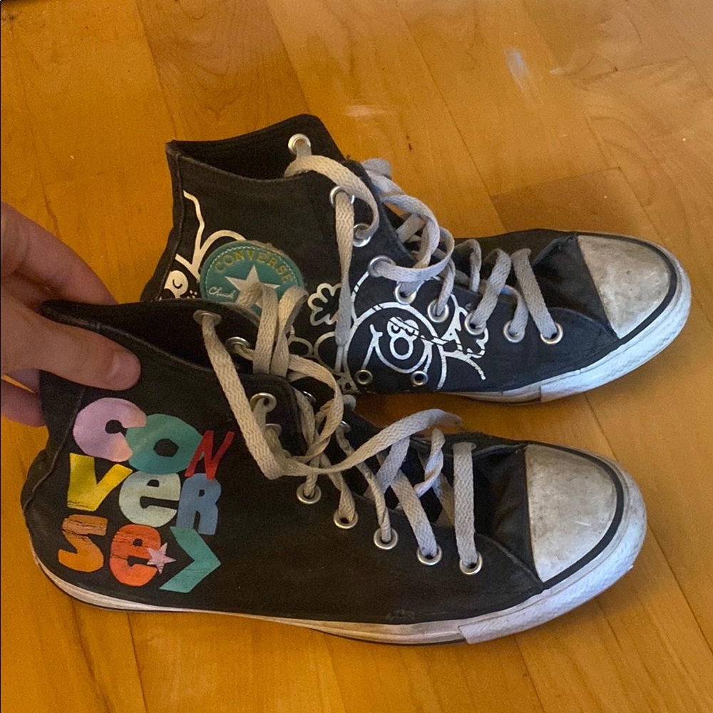 Converse Black High-Tops with Multicolor Logo